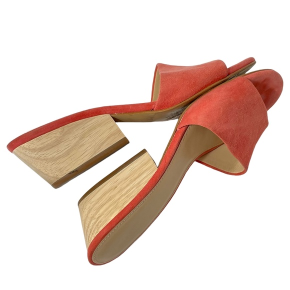 Botkier Carlie Mules 7 Coral Orange pink Suede Wooden Heel Slip-on Boho - Picture 9 of 10